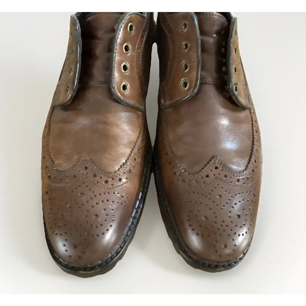 Johnston & Murphy Mens 9.5M Wingtip Oxford Brown Leather Dress Shoes Brogue READ